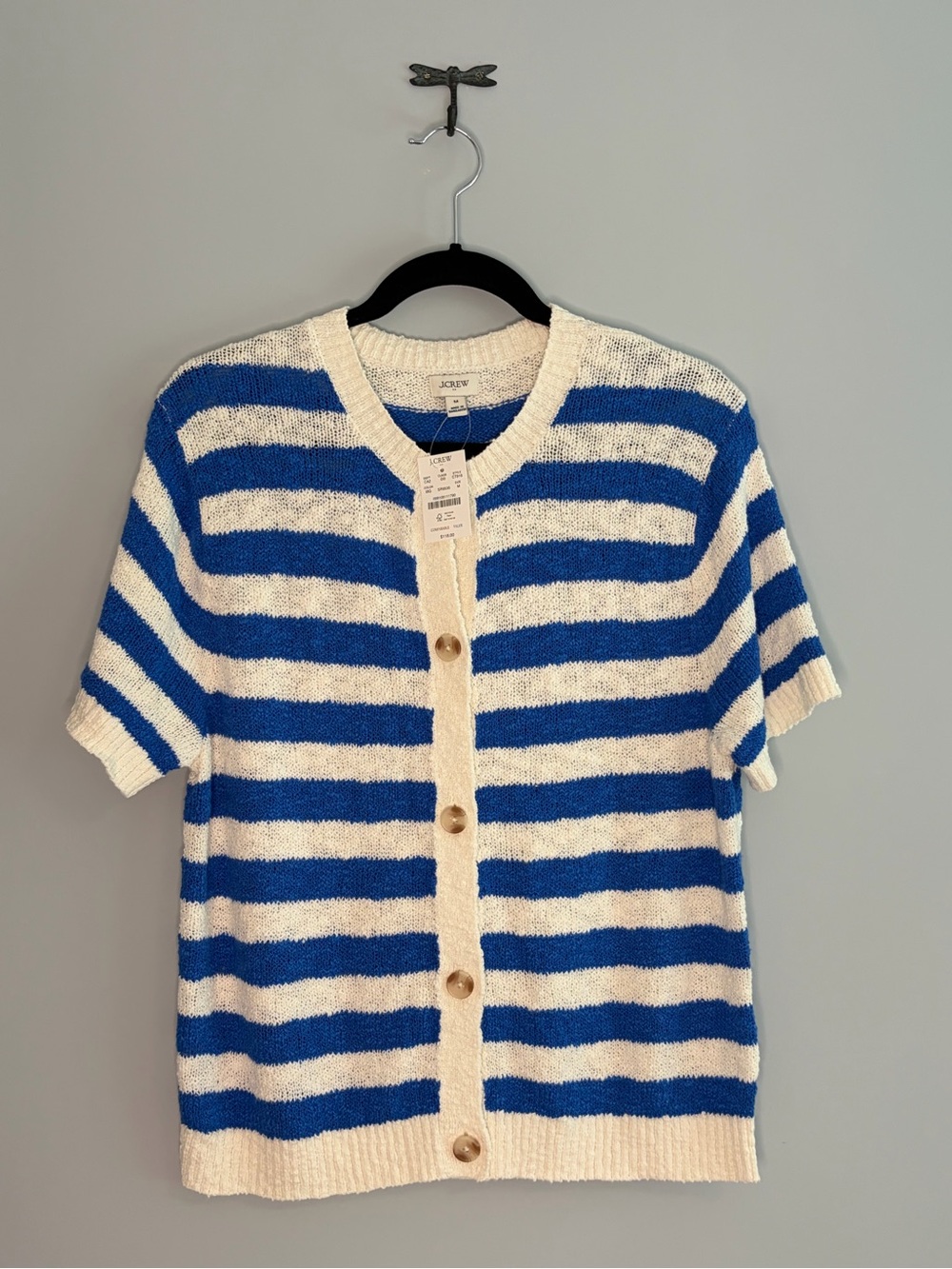 NWT J. Crew Blue and Cream Striped Short-Sleeve Cardigan